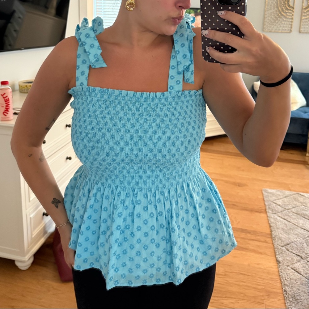 Kate Spade Blue Smocked Sleeveless Top